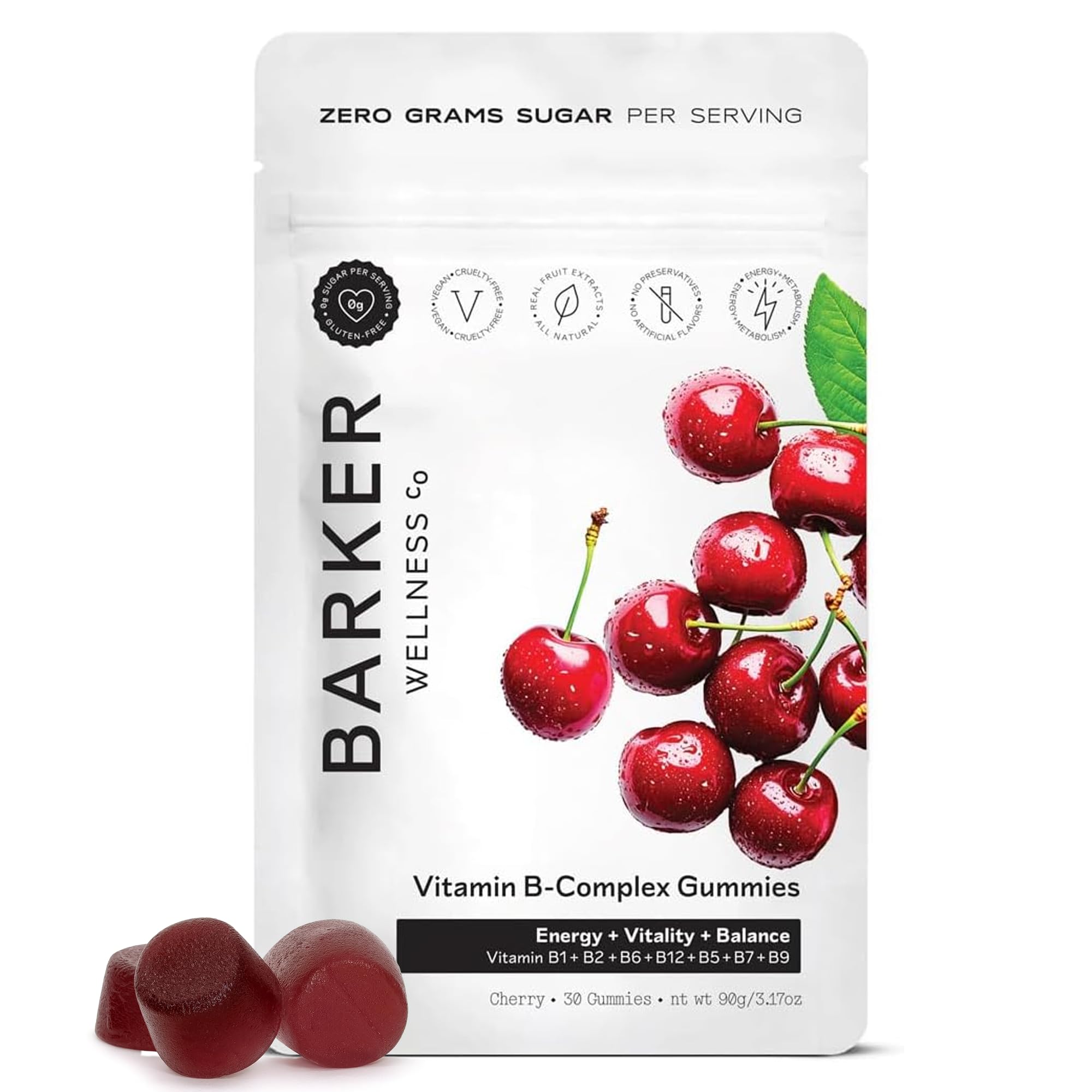 Barker Wellness Vegan B-Complex Gummies – Comprehensive Energy & Metabolism Boost with B1, B5, B6, B7 Biotin, B9 Folate, B12