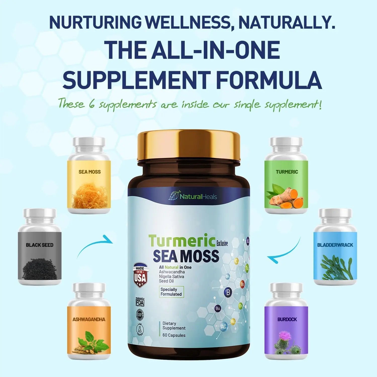 Natural Heals Sea Moss 3000mg: Black Seed Oil 2000mg Ashwagandha 1000mg Turmeric Natural Heals Au supplements