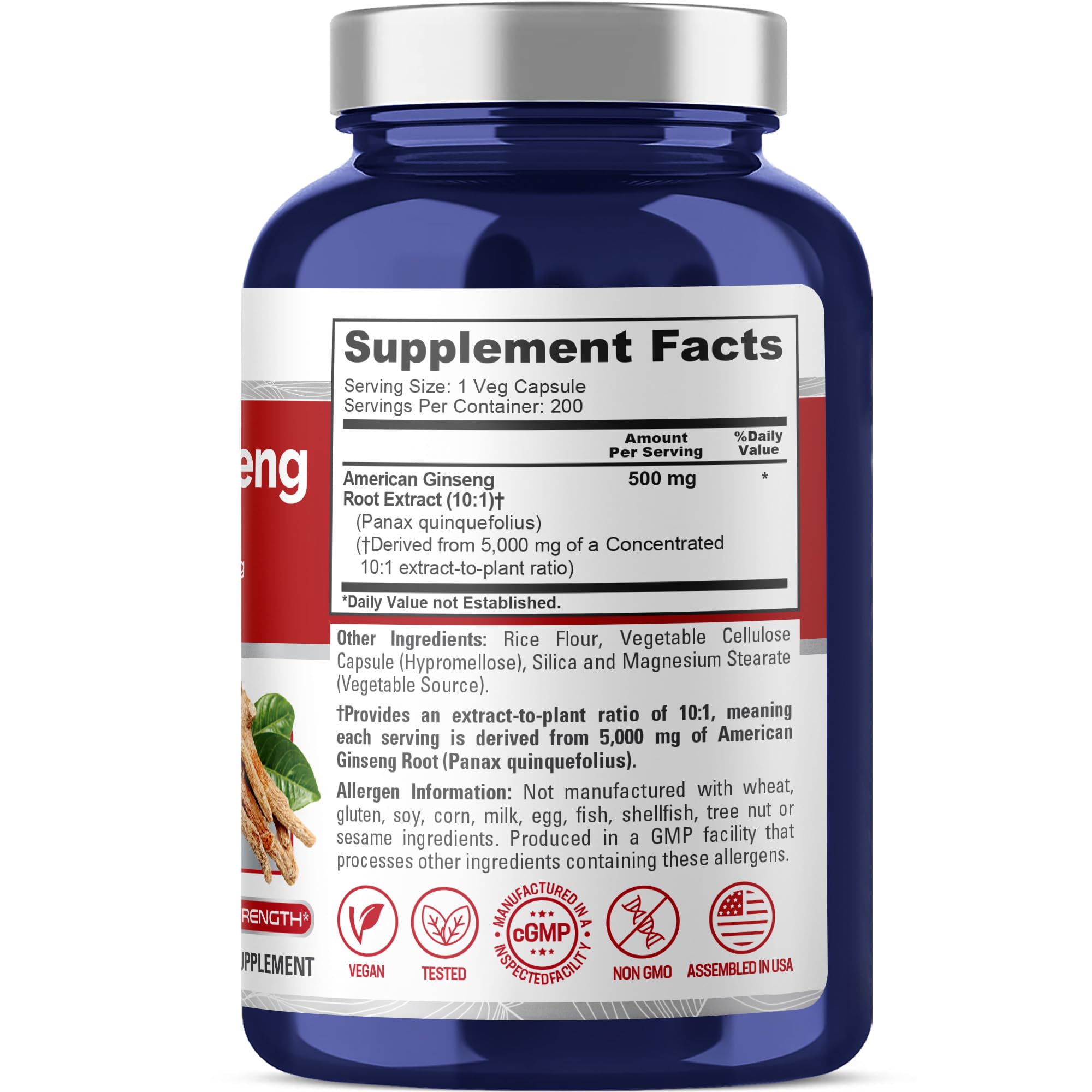 NusaPure American Ginseng 10:1 Extract, 500 mg Equivalent to 5000mg - 200 Veggie Capsules (Vegetarian, Non-GMO, Vegan) NusaPure Au supplements