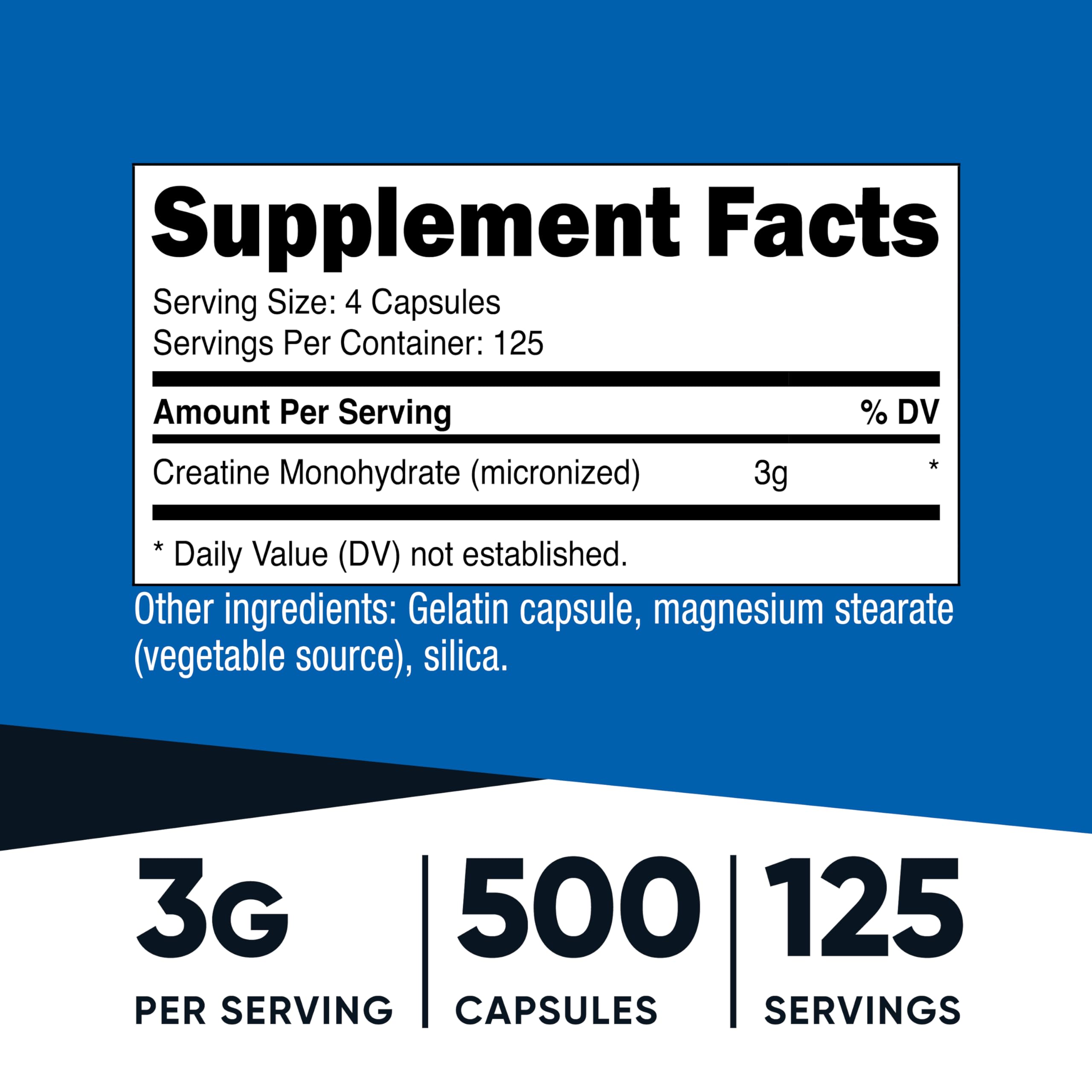 Nutricost Micronized Creatine Monohydrate 3,000mg 500 Capsules, 125 Servings, 750mg of Creatine Monohydrate Per Capsule Nutricost Au supplements