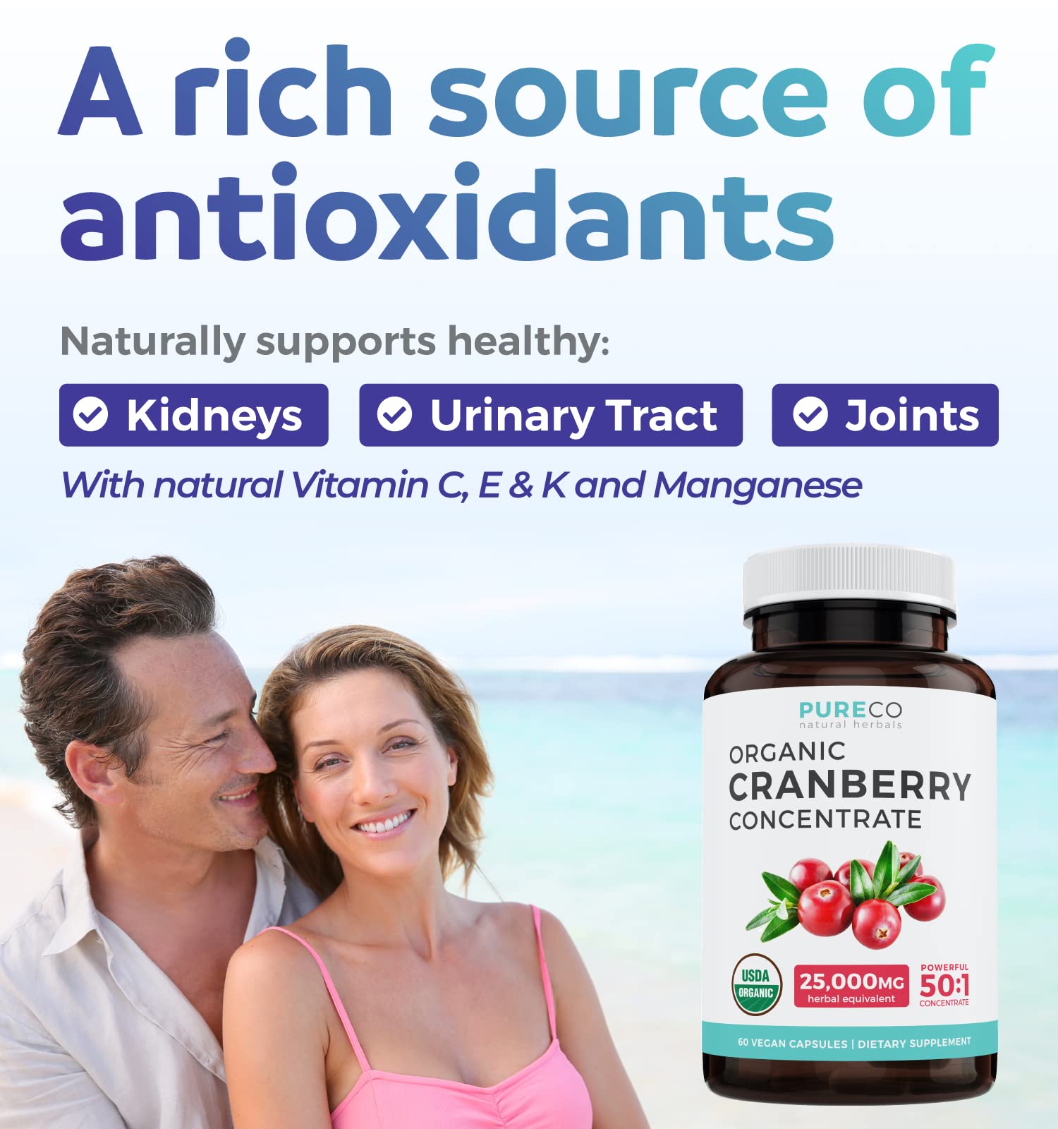 Organic Cranberry Pills - Vegan Supplement for Urinary Tract Health & Kidney Cleanse - Cranberry Pills for Women 500mg 50:1 Cranberry Concentrate Per Serving