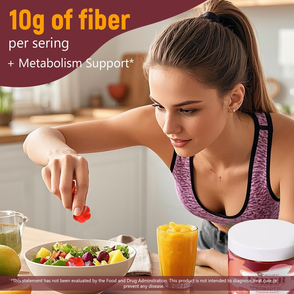 Migcopat Fiber Gummies with Probiotics,10G Fiber per Serving No Sugar Added Apple Flavor, with 10 Billion CFU Probiotics Blend, Apple Cider Vinegar,