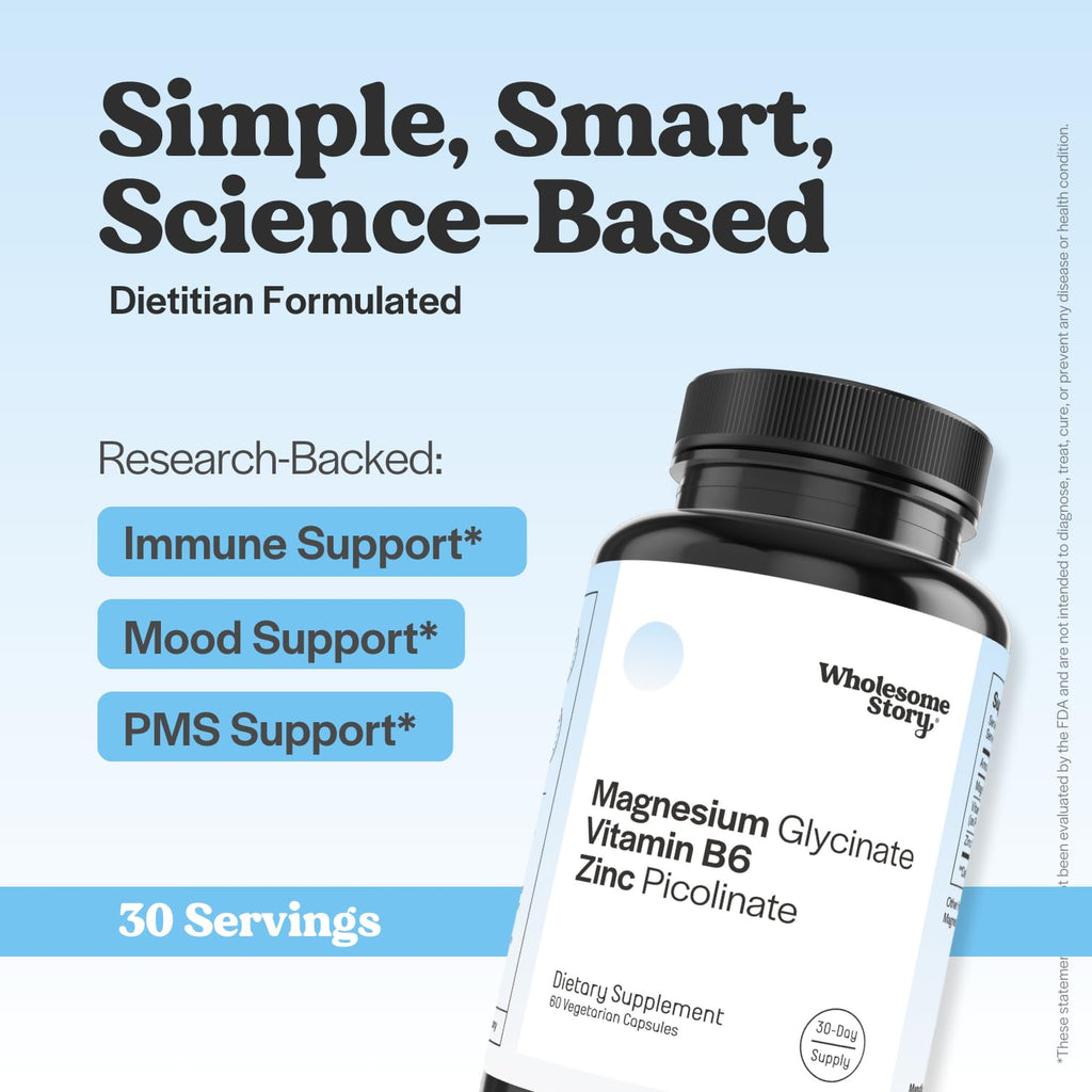 Zinc Picolinate, Magnesium Glycinate Supplements with P5P Vitamin B6 | Magnesium and Zinc Vitamin | Reproductive & Fertility Health, Hormone Balance, Immune System Support | 30 Day Supply Wholesome Story Au supplements
