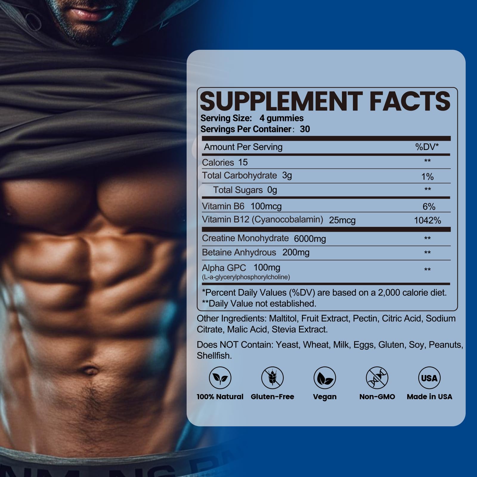 inGreens Creatine Monohydrate Gummies 6g per Serving, Sugar Free Creatine Supplements for Men & Women, Chewable Creatine for Muscle Growth, Strength, Energy