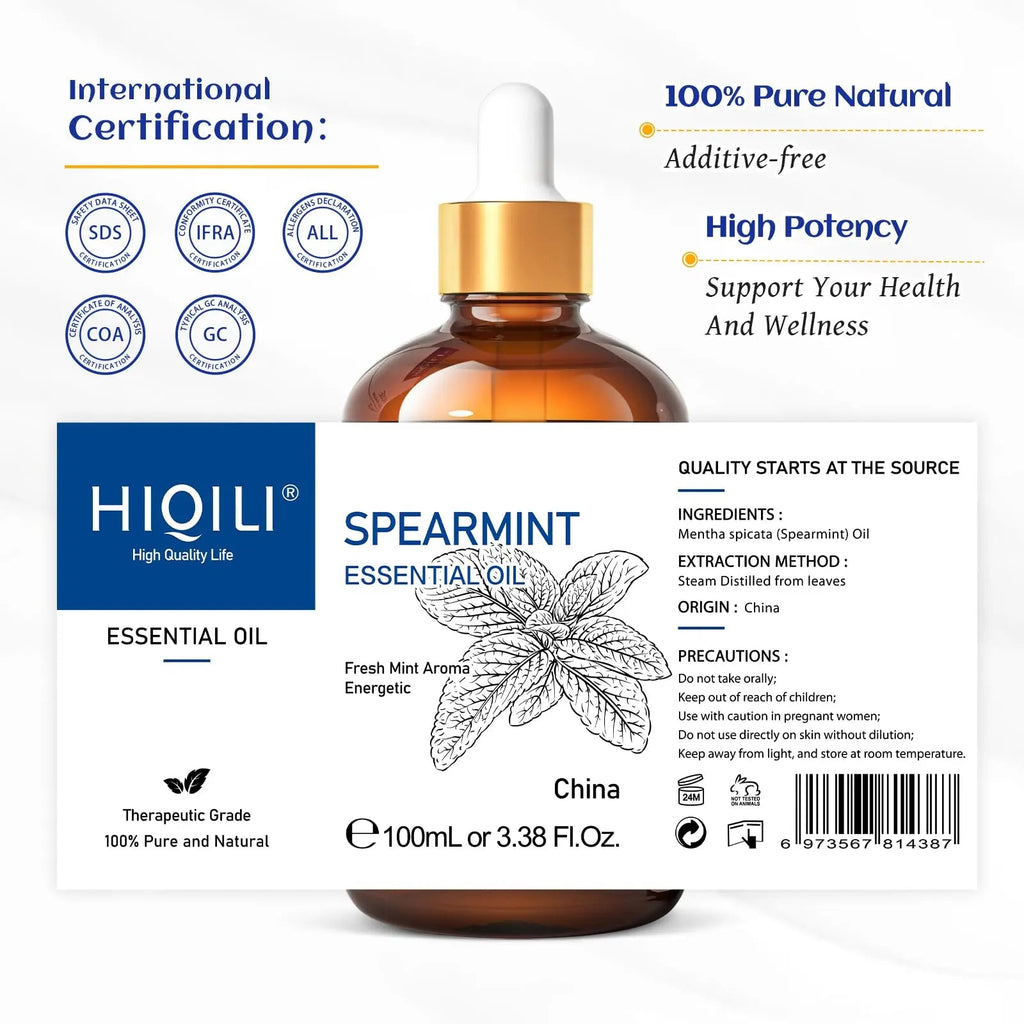 HIQILI 100ML Spearmint Essential Oil for Skin Care -100% Pure Treatment Grade - 3.38 Fl Oz. HIQILI Au supplements
