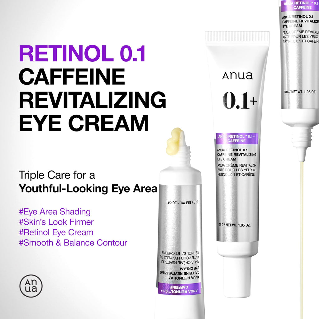 Anua Retinol 0.1 Caffeine Revitalizing Eye Cream, Lightweight Formula for Dark Circles & Puffiness