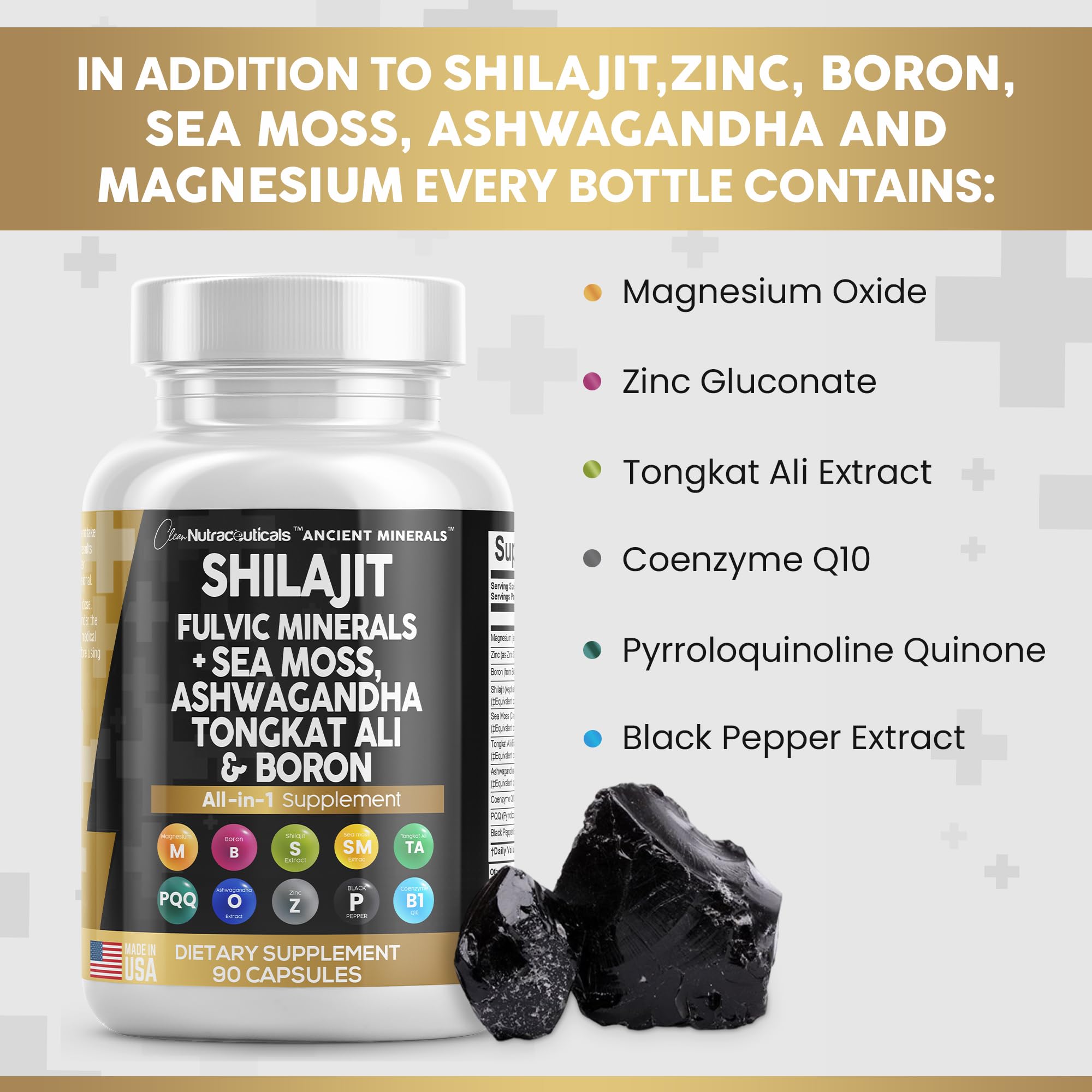 Pure Shilajit Supplement 10,000mg Himalayan w Sea Moss 6000mg Clean Nutraceuticals Au supplements