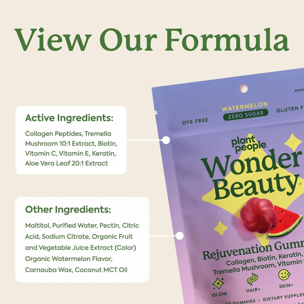 Plant People WonderBeauty Hair, Skin & Nails Rejuvenation Gummies with Tremella Mushroom, Marine Collagen Peptides Plant People Au supplements