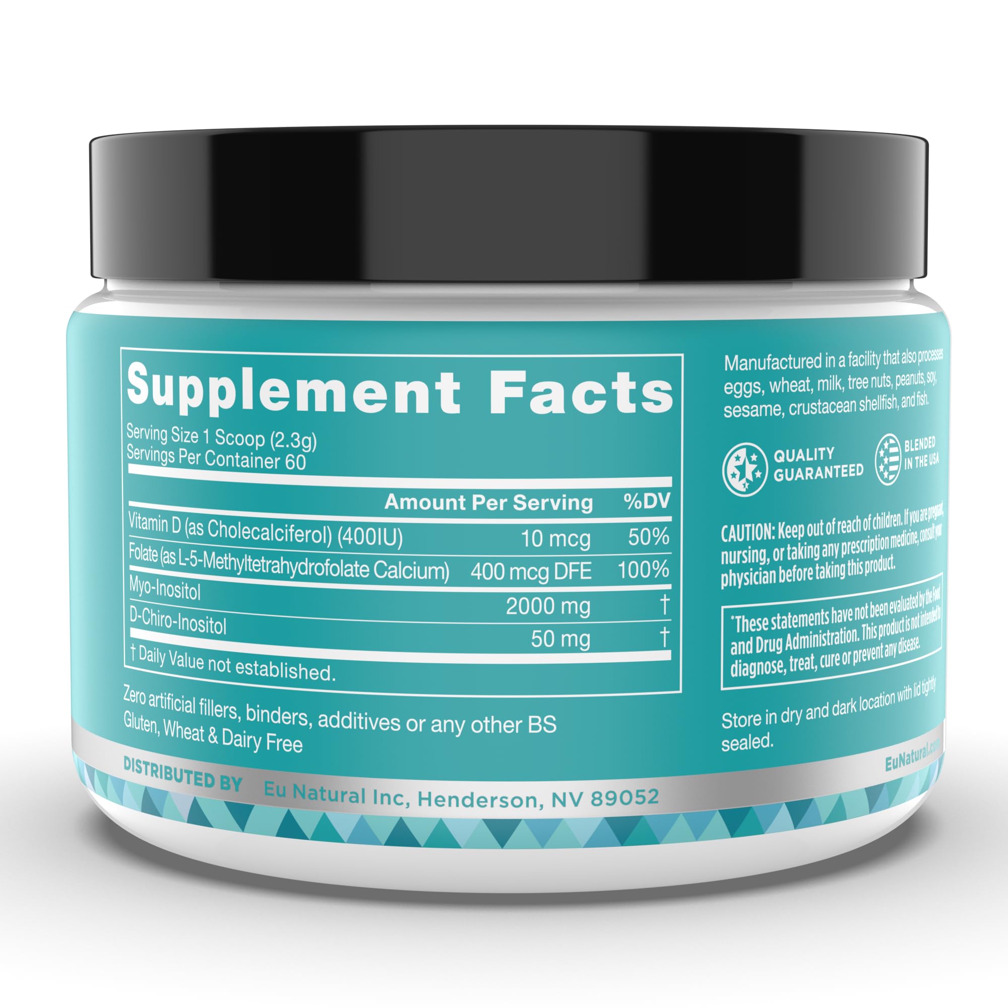 Eu Natural Regulate MAX Myo-Inositol & D-Chiro Inositol Supplement Powder for Women with Vitamin D & Folate Nutritional Support, Hormone Balance & Fertility Support, Unflavored 60 Servings Eu Natural Au supplements