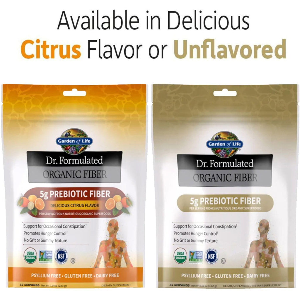 Garden of Life Dr. Formulated Organic Fiber Powder, Unflavored, Prebiotic Superfood Fiber Supplement, Constipation Relief