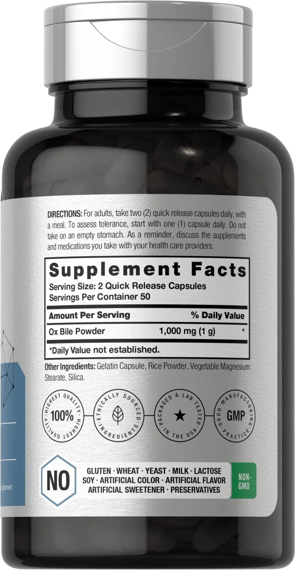 Ox Bile 1000 mg 100 Capsules | Digestive Enzymes Supplement | Non-GMO & Gluten Free Horbäach Au supplements