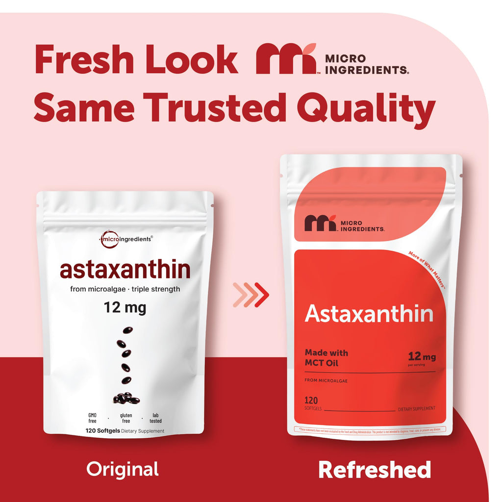 Micro Ingredients Astaxanthin 12mg with MCT Oil, 120 Softgels, 4 Month Supply | Premium Astaxanthin Antioxidant Supplements* | Fresh Microalgae Source