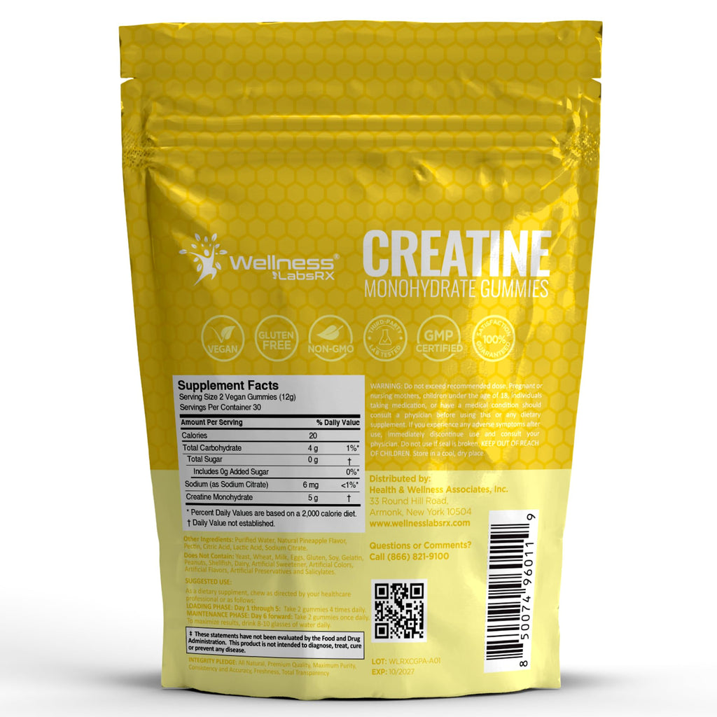 Creatine Gummies 5000mg, 30 Servings Creatine Monohydrate Gummies - Third-Party Tested Creatine for Women, Pineapple Flavor Creatine for Men, Muscle Growth,