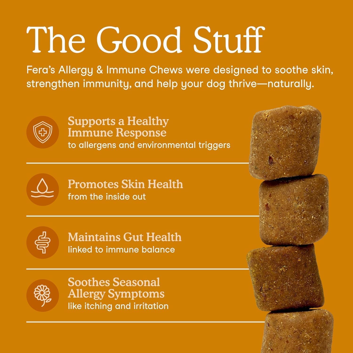 Fera Pets Dog Allergy and Immune Support with Organic Mushrooms, Postbiotics & Colostrum - Promotes Skin & Gut Health - Soothes Seasonal Allergy Symptoms - 30 Soft Chews Fera Pets Au supplements