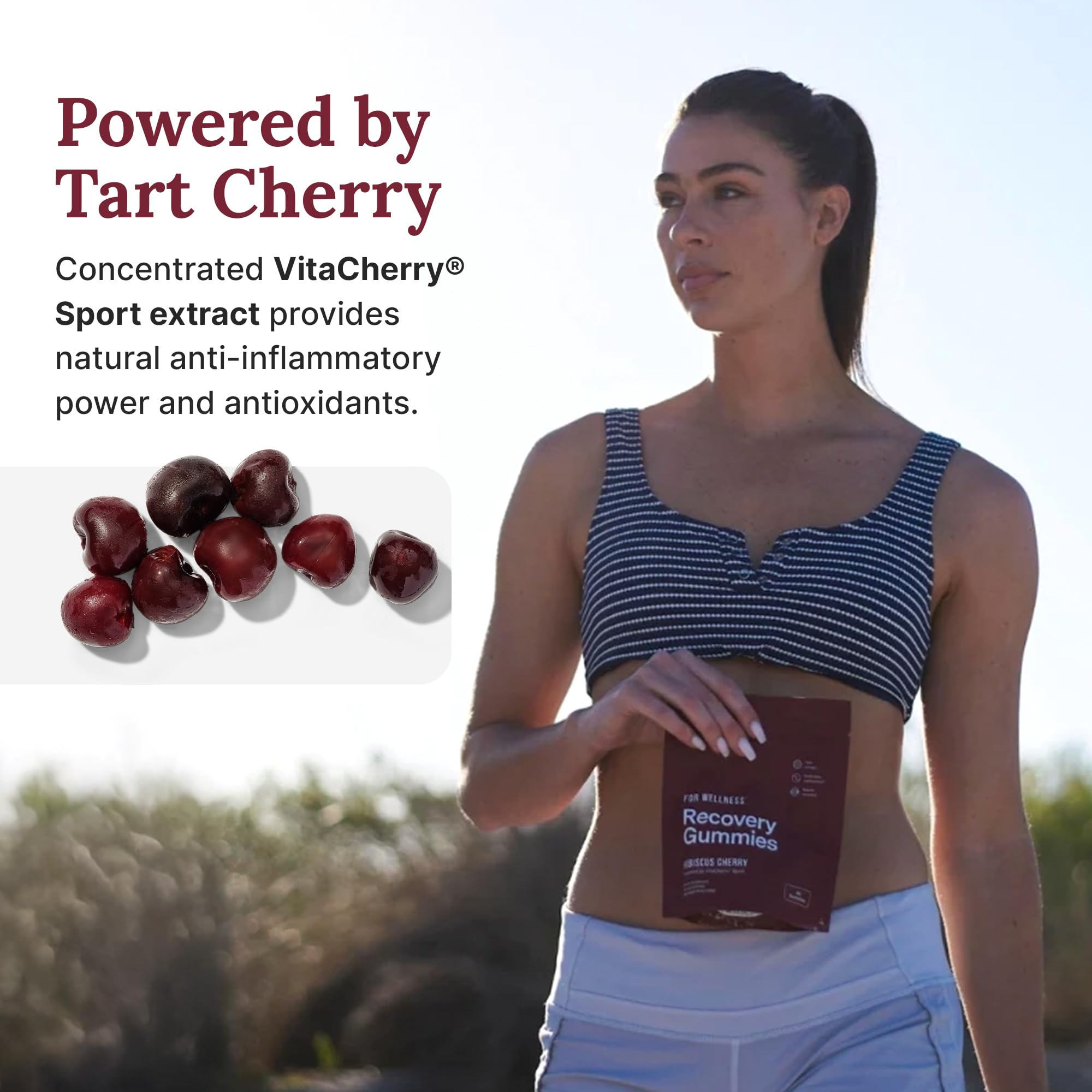For Wellness Recovery Gummies Restore | Tart Cherry Energy Supplements with Electrolytes for Muscle Soreness, Post-Workout Performance & Recovery