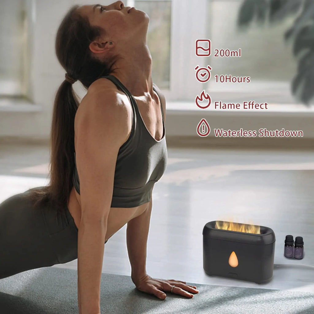 200ml Small Ultrasonic Aroma Diffusers with Flame Light (Black) Phimuezl Au supplements