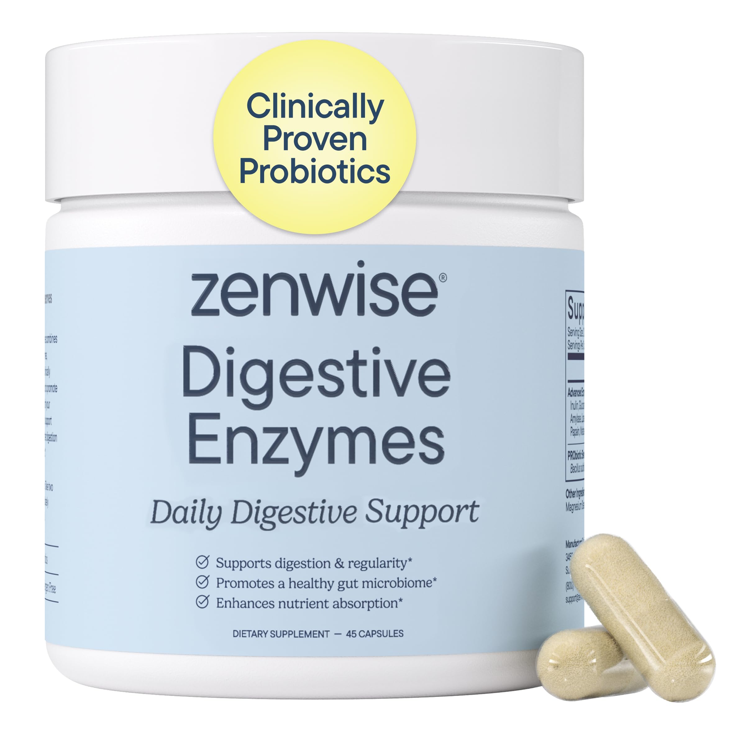 Zenwise Health Digestive Enzymes with Bromelain & Papaya - Multi Enzymes Digestion Supplement with Probiotics & Prebiotics for Gut Health, Gas & Bloating Relief