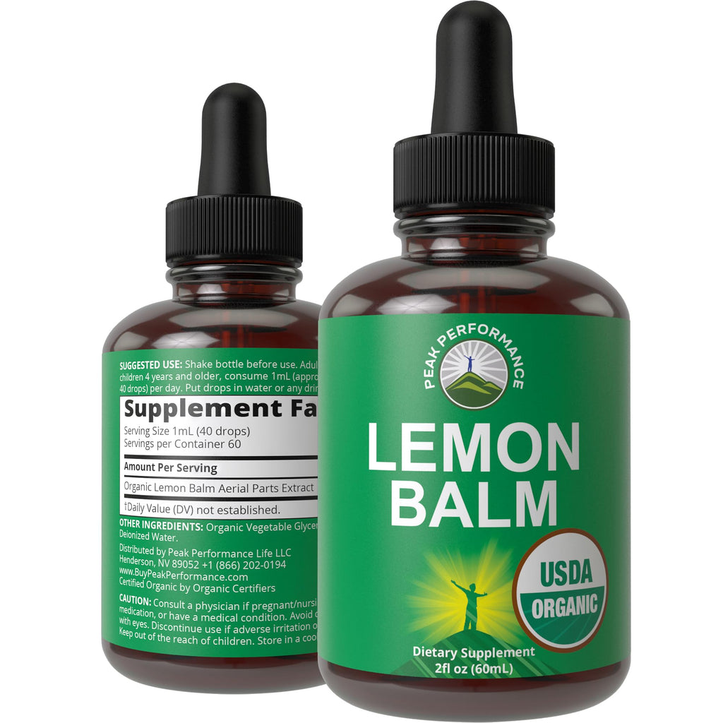 USDA Organic Lemon Balm Tincture. Liquid Organic Lemon Balm Oil Drops Supplement for Relaxation, Calm, Digestion. Vegan Leaf Extract. Zero Sugar, Gluten Free Supplements for Women and Men Peak Performance Au supplements