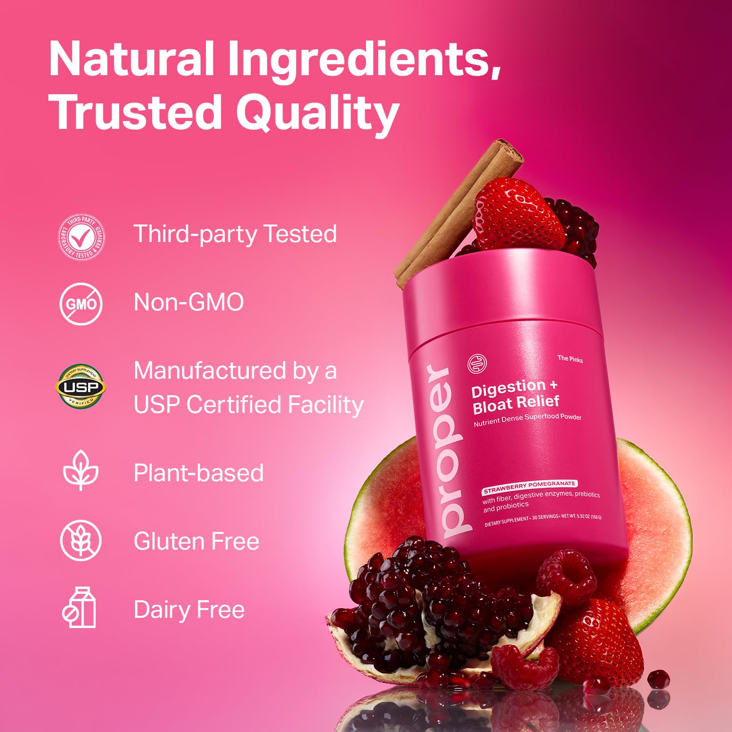 Proper, The Pinks Digestion and Bloat Relief. Drink Mix with Gut Health Probiotics, Prebiotics, Beet Root & Enzymes for Digestive Support. Bloating and Microbiome
