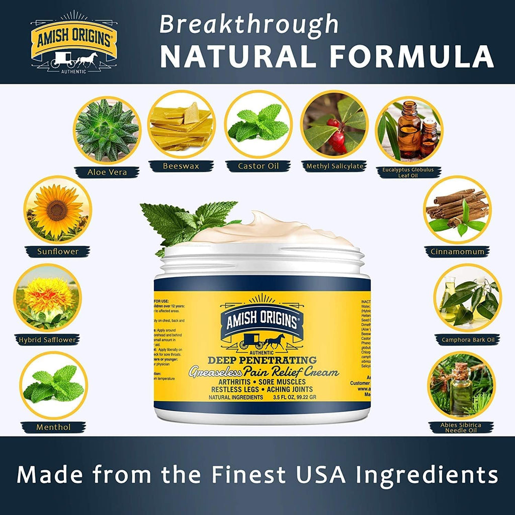 Amish Origins Arthritis Pain Relief Cream - 7 oz - Maximum Strength Deep Penetrating for Joint, Muscle, Knee, Back, Feet, Hand, Ankle, Aches, Neuropathy Amish Origins Au supplements