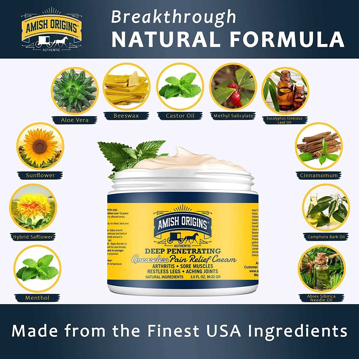 Amish Origins Arthritis Pain Relief Cream - 7 oz - Maximum Strength Deep Penetrating for Joint, Muscle, Knee, Back, Feet, Hand, Ankle, Aches, Neuropathy Amish Origins Au supplements