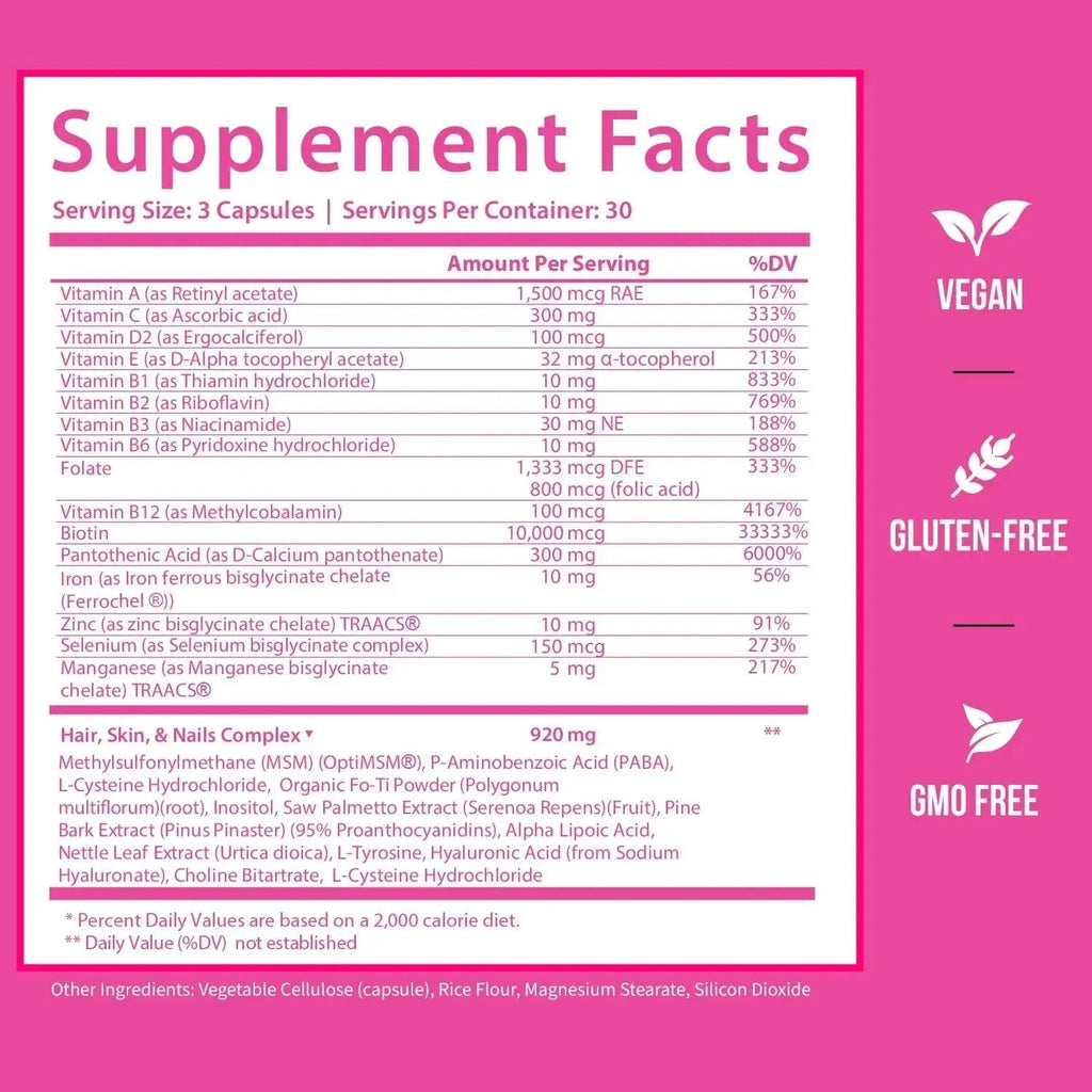 GOBIOTIX Hair Skin and Nails Vitamin Supplement - 10000mcg Biotin Pills with Hyaluronic Acid, Folate, Iron, Magnesium, and Zinc GOBIOTIX Au supplements