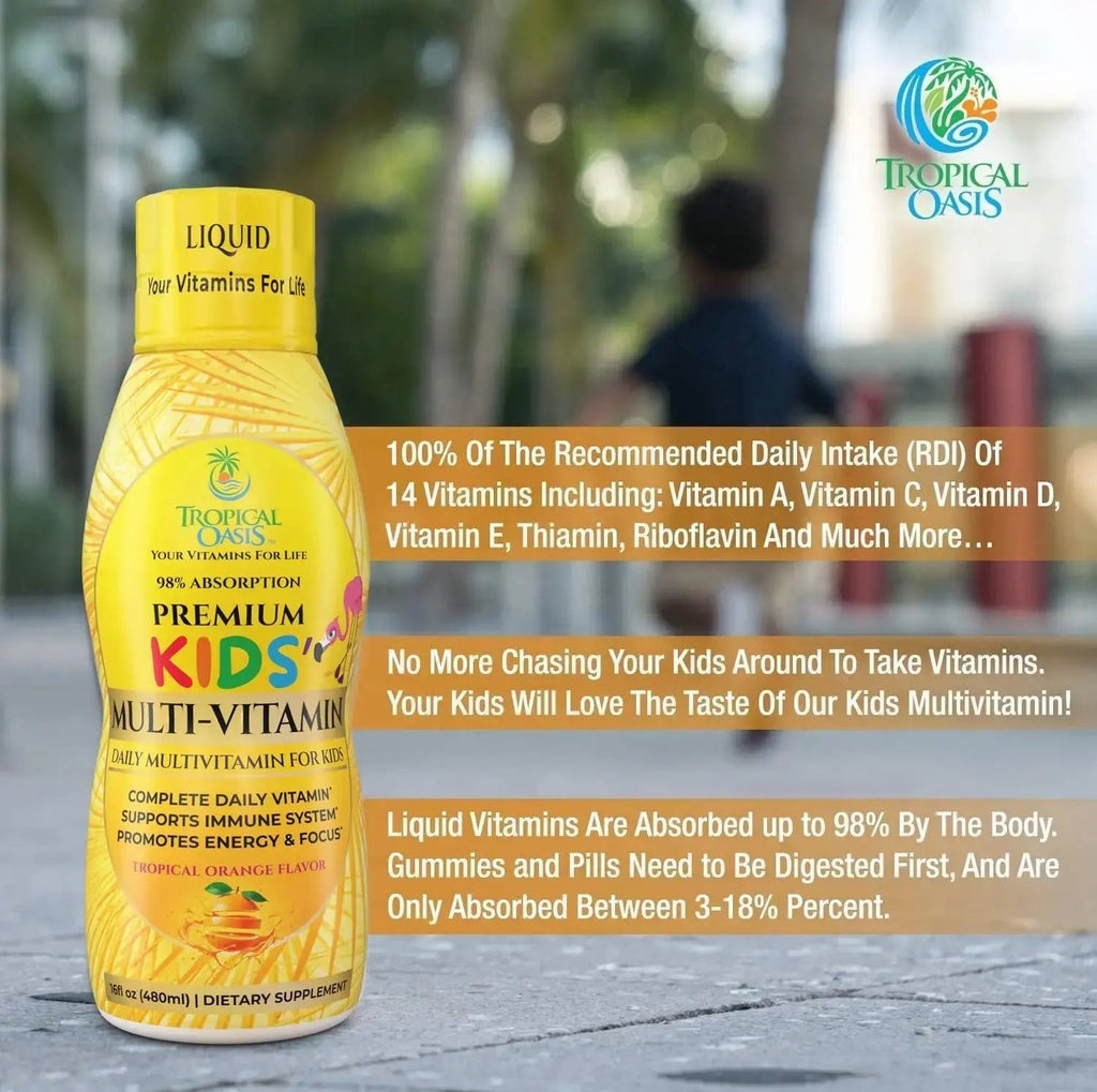 Premium Liquid Multivitamin For Kids | Sugar Free Kids Vitamins | 100% DV of 14 Vitamins for Kids | Multivitamin for Children Ages 4+ | Tropical Oasis Au supplements