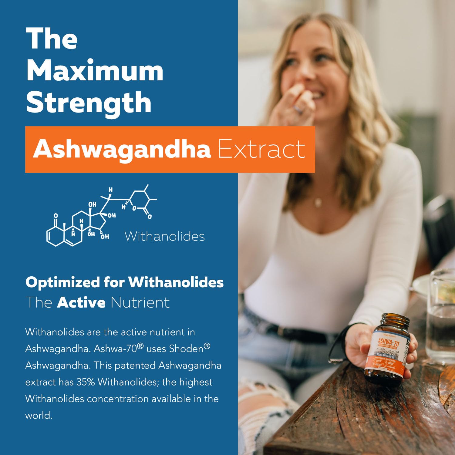 Ashwa-70®: Ashwagandha Extract - 35% Withanolides | Max Strength, Highest Withanolide Concentration - Mood & Performance - Enhanced Absorption with BioPerine® Black Pepper (60 Capsules) Triquetra Health Au supplements