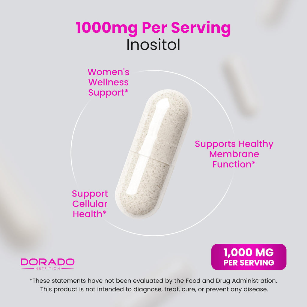 Inositol Capsules (Myo Inositol) (1000mg Per Serving 120 Capsules) Myo Inositol Supplement for Women Hormone Balance Support - Vegan Safe - Third Party Tested - Gluten Free & Made in USA (120 Count) DORADO NUTRITION Au supplements