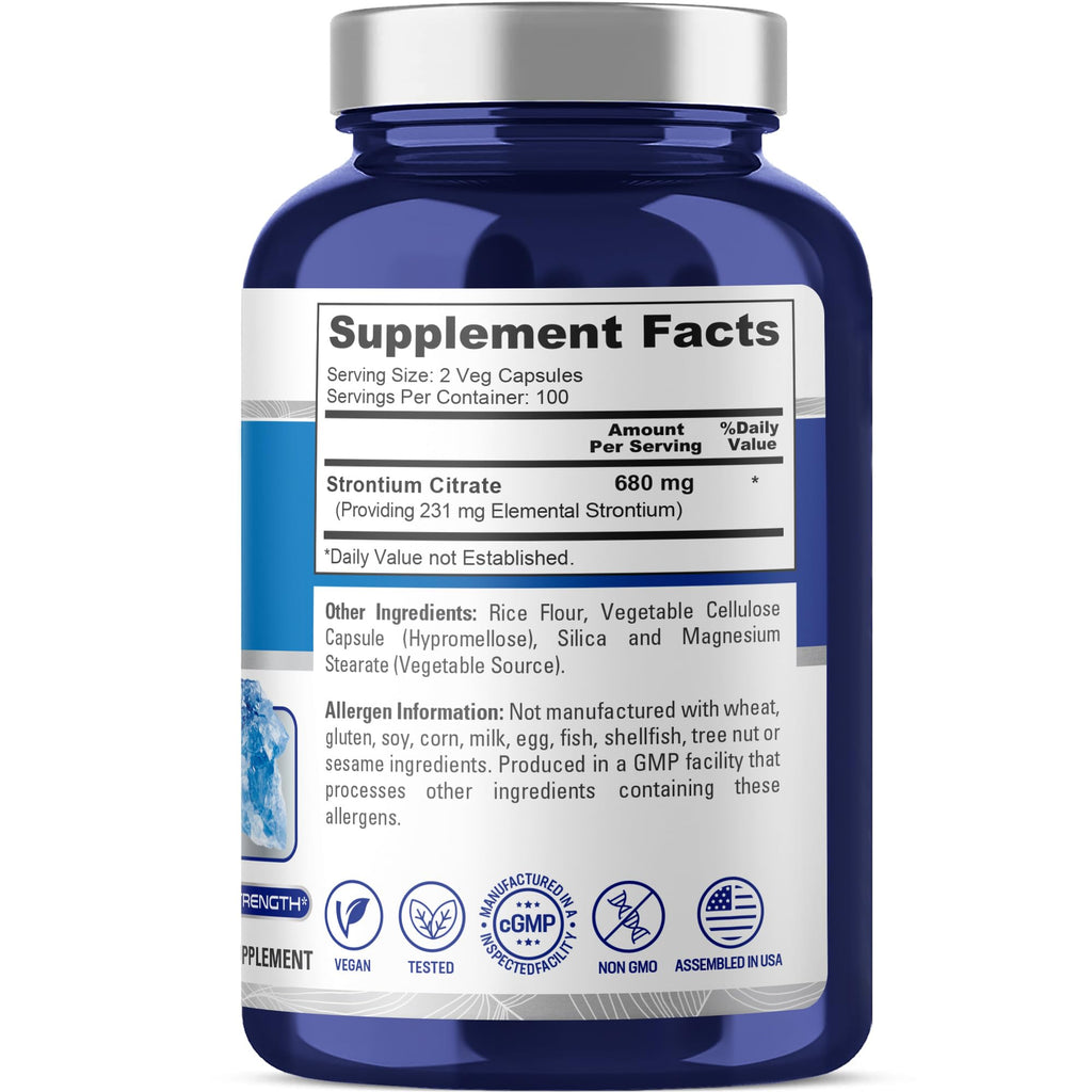 NusaPure Strontium Citrate - Suitable for Vegetarian/Vegan, Non - GMO - 680 mg 200 Capsules NusaPure Au supplements