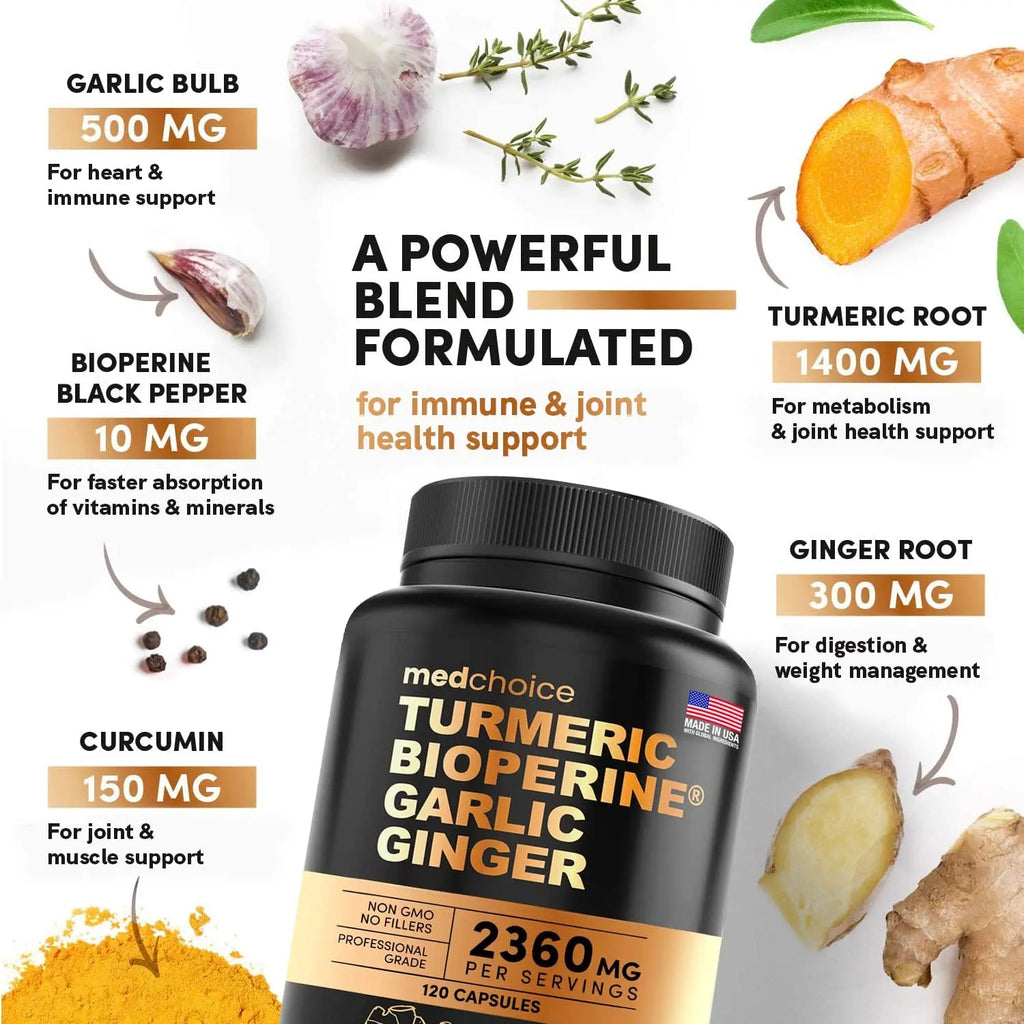 4-in-1 Turmeric and Garlic Supplements with Bioperine 2360 mg (360 ct) Turmeric Ginger MEDCHOICE Au supplements