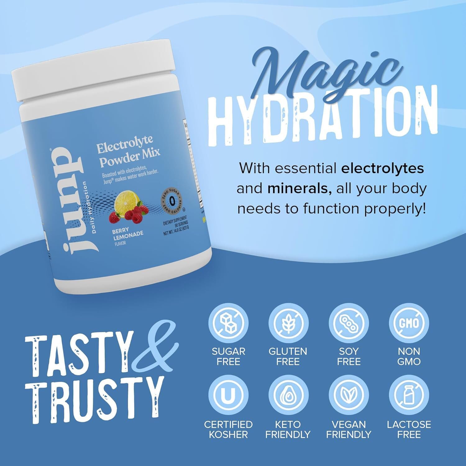 JUNP Electrolytes Powder No Sugar No Carbs – Berry Lemonade Keto Electrolyte Drink Mix - Potassium & Salt Hydration Powder Electrolytes - Zero Calorie Sugar Free Electrolyte Powder, 90 Servings