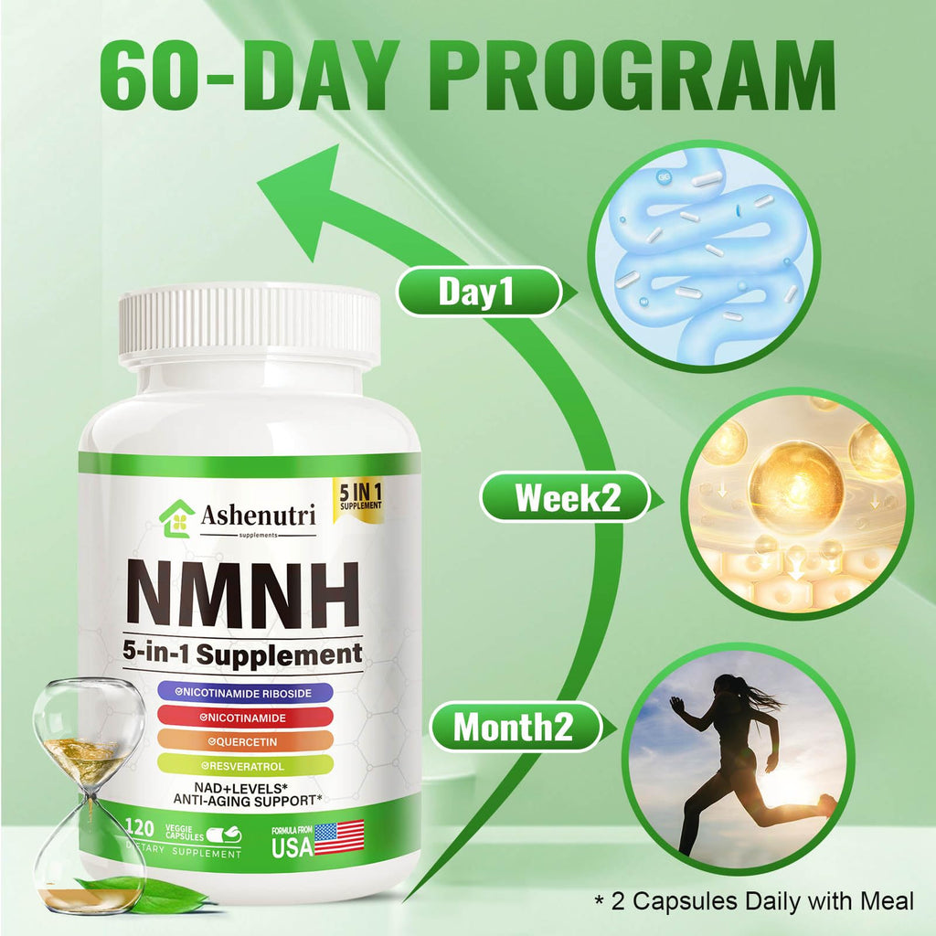 NMNH (Dihydronicotinamide Mononucleotide), NMN Alternative Supplement w/Niacinamide (Vitamin B3), Quercetin, Trans-Resveratrol, Support NAD+, Skin Cell Health*, Anti-Aging & Energy, 120 Caps Ashenutri Au supplements
