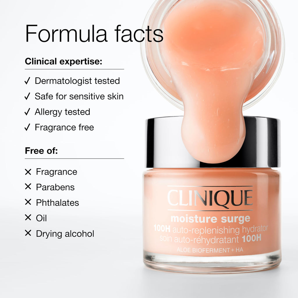 Clinique Moisture Surge 100H Auto-Replenishing Hydrator Oil Free Face Moisturizer | With Hyaluronic Acid, Aloe Bioferment and Vitamins C + E