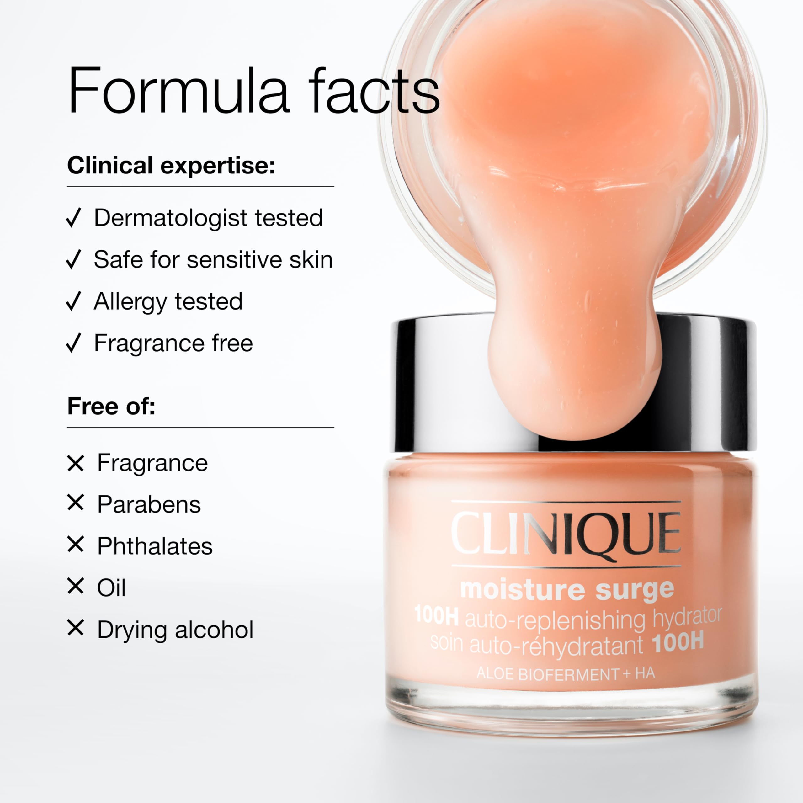 Clinique Moisture Surge 100H Auto-Replenishing Hydrator Oil Free Face Moisturizer | With Hyaluronic Acid, Aloe Bioferment and Vitamins C + E