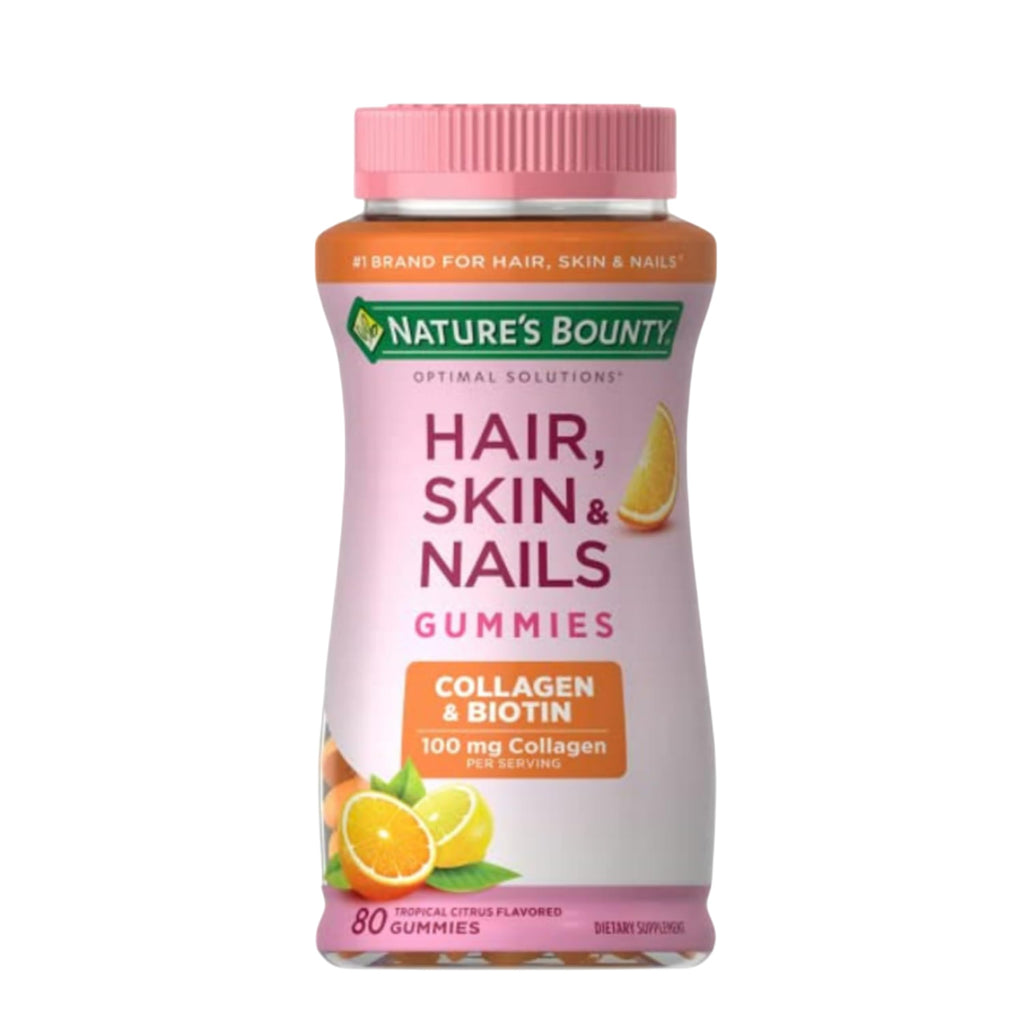 Nature's Bounty Optimal Solutions Hair, Skin & Nails with Biotin and Collagen, Citrus-Flavored Gummies Vitamin Supplement, 2500 mcg, 80 Ct, 40 Total Servings Nature's Bounty Au supplements