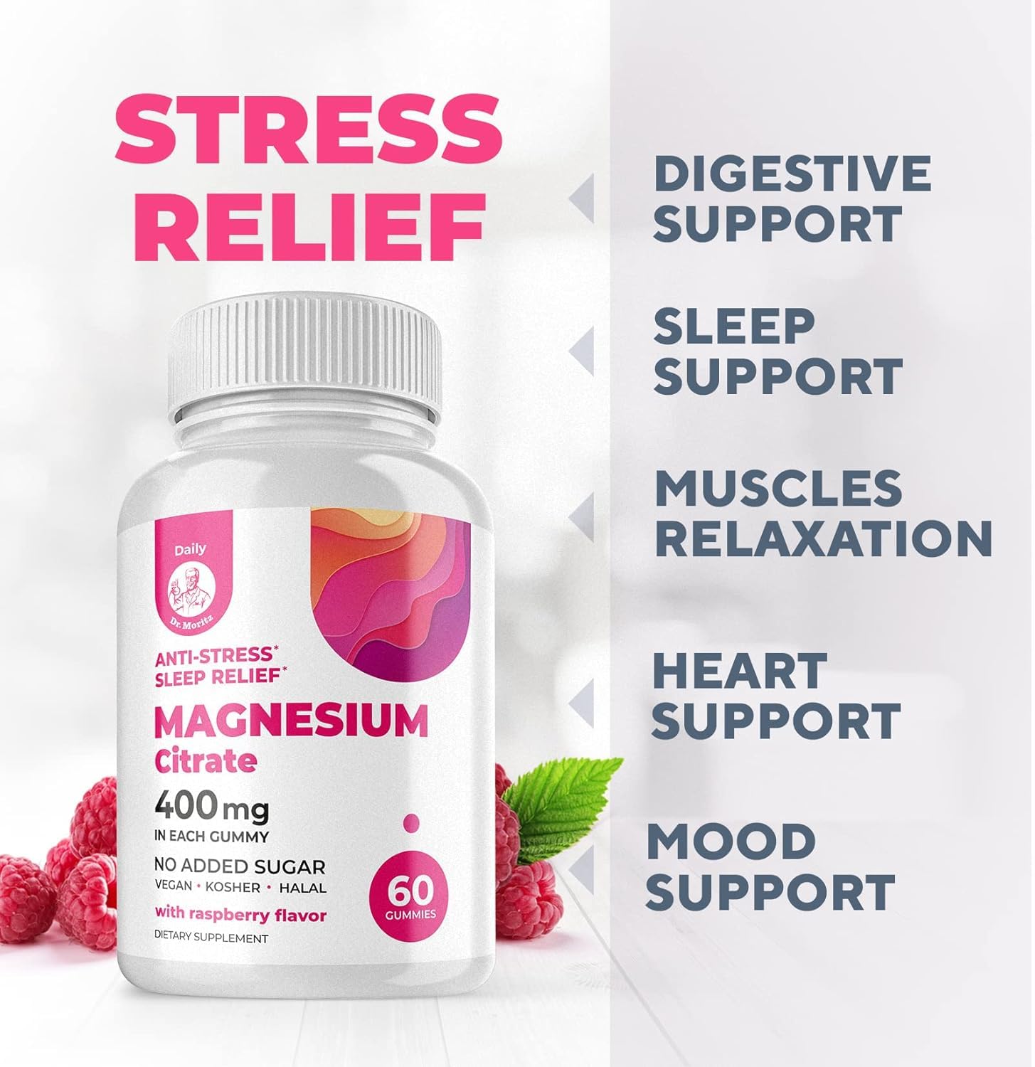 DR. MORITZ Magnesium Citrate Gummies Sugar-Free - Calm Magnesium Gummies Supplement for Children, Sugar -Supports Cardiovascular Health