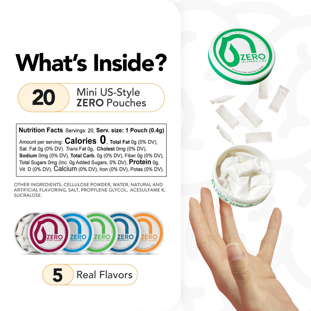 Nectr Energy Zero Pouches - No Caffeine, No Sugar, Zero Calories Mini Pouches for Oral Fixation and Stress Relief - 4 Pucks of 20 - Sweet Mango Flavor Nectr Au supplements