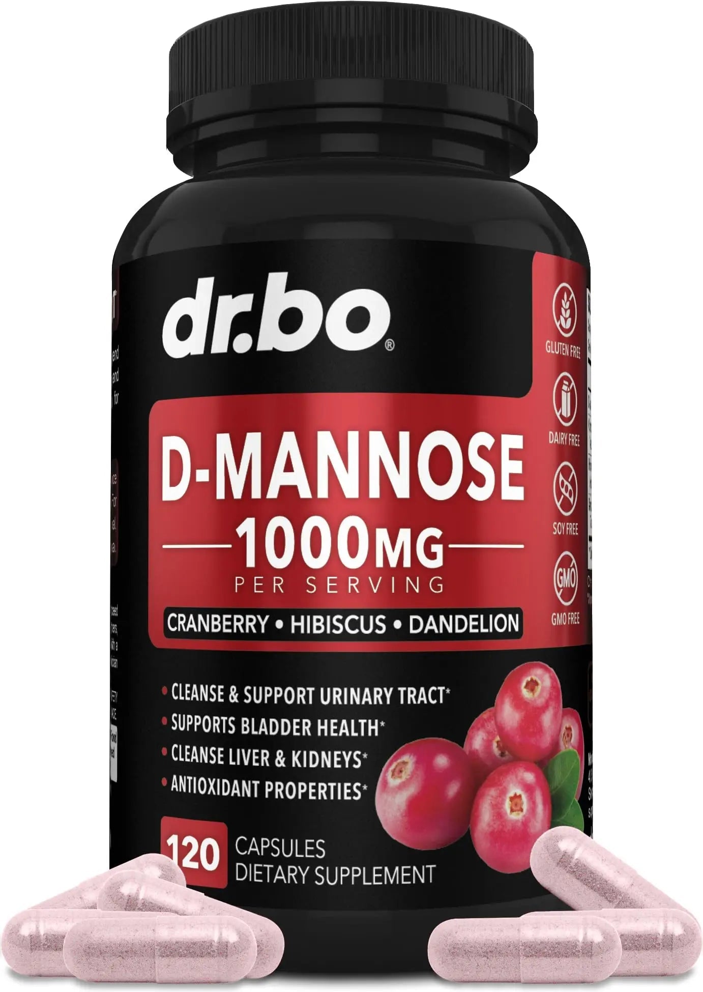 D Mannose Supplements for Women Pills - Natural D-Mannose 500mg Capsules, Cranberry DMannose Pills 1000mg Per Serving - Bladder Flush & Urinary Tract Cleanse Health Supplement - 120 Veg Capsules DR. BO Au supplements