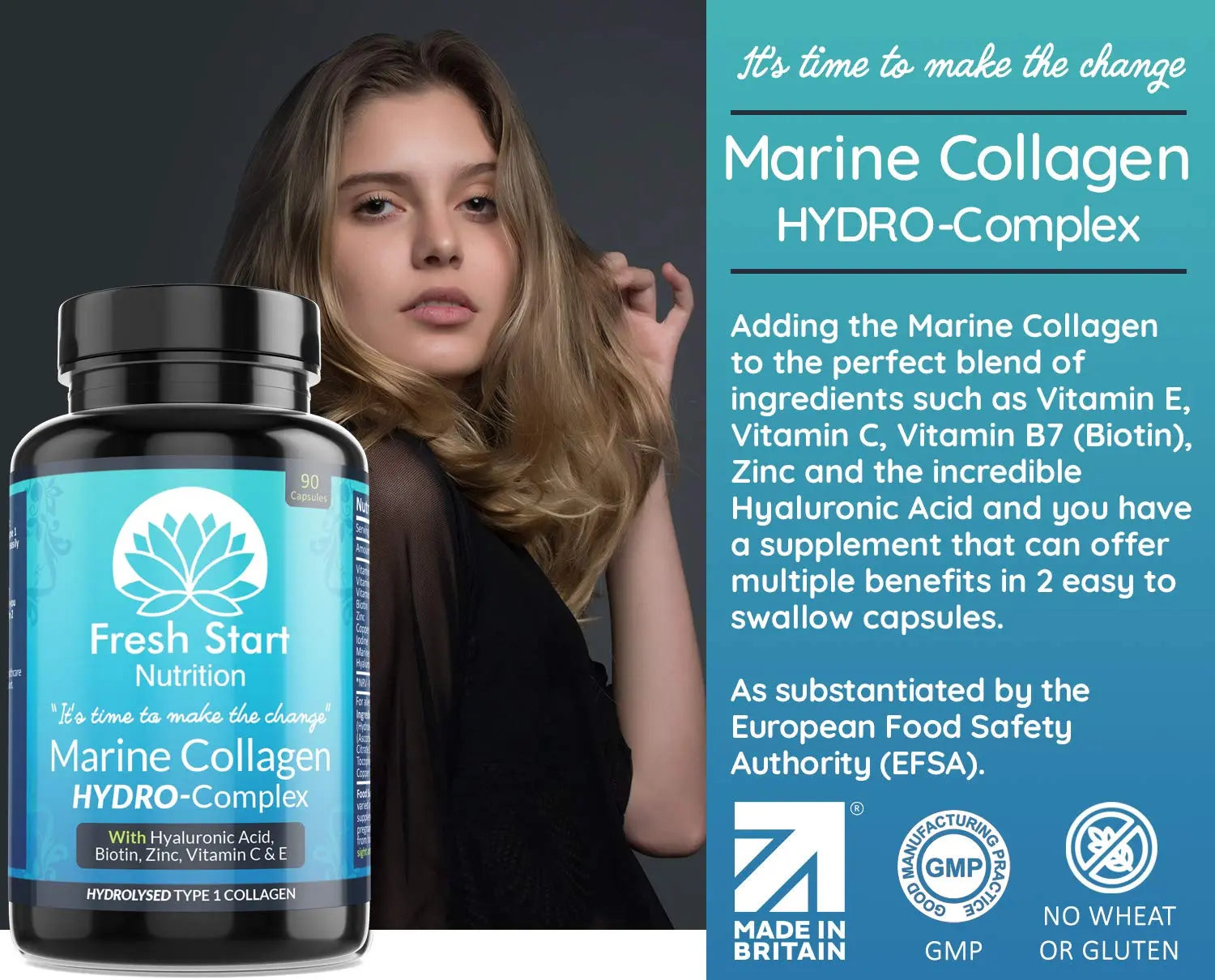 Marine Collagen Tablets 1000mg - 90 Premium Type 1 Hydrolysed Collagen Capsules with Hyaluronic Acid Fresh Start Nutrition Au supplements