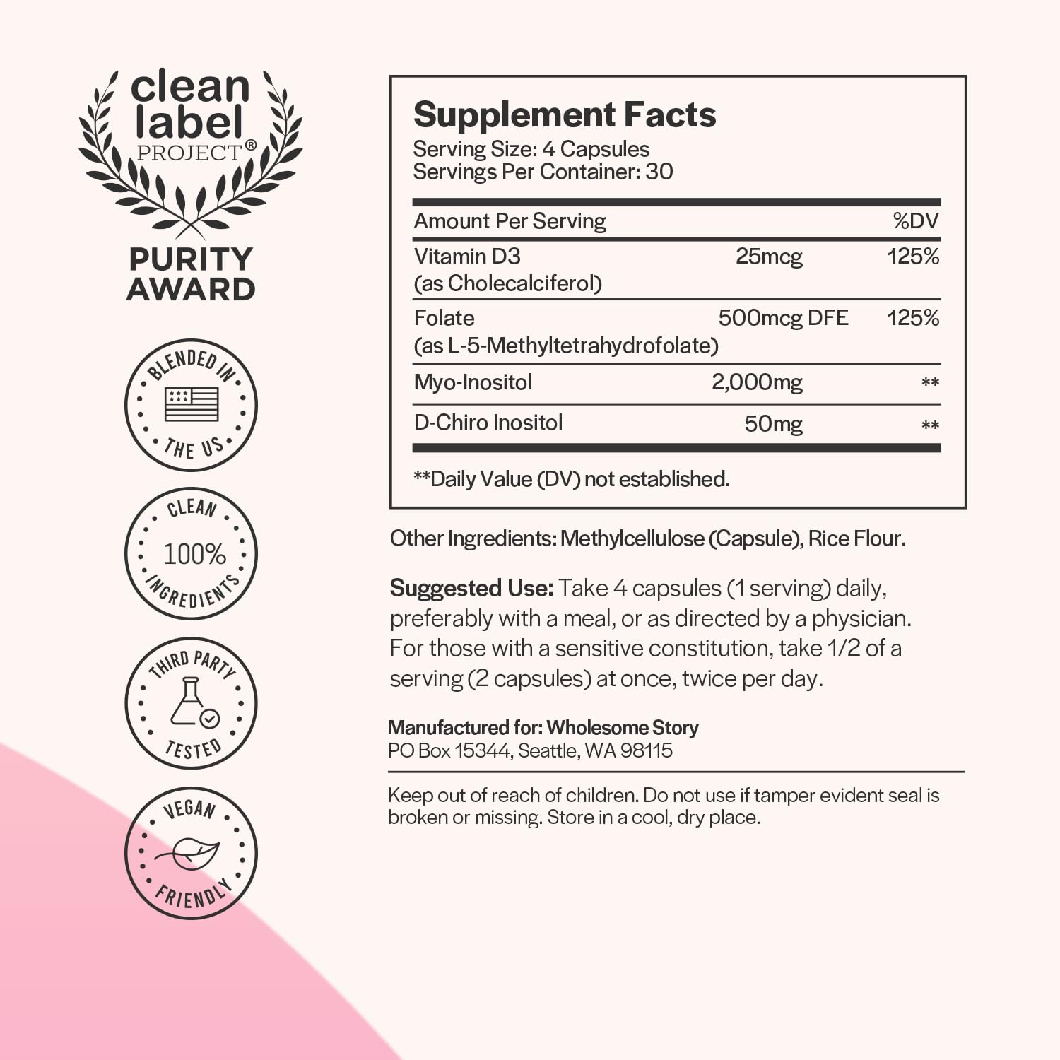 Myo-Inositol & D-Chiro Inositol Capsules with MTHF, Folate, Vitamin D| Support for Ovarian Function, Hormone Balance, & Homocysteine Levels | Fertility Supplements for Women | 40:1 Ratio Wholesome Story Au supplements