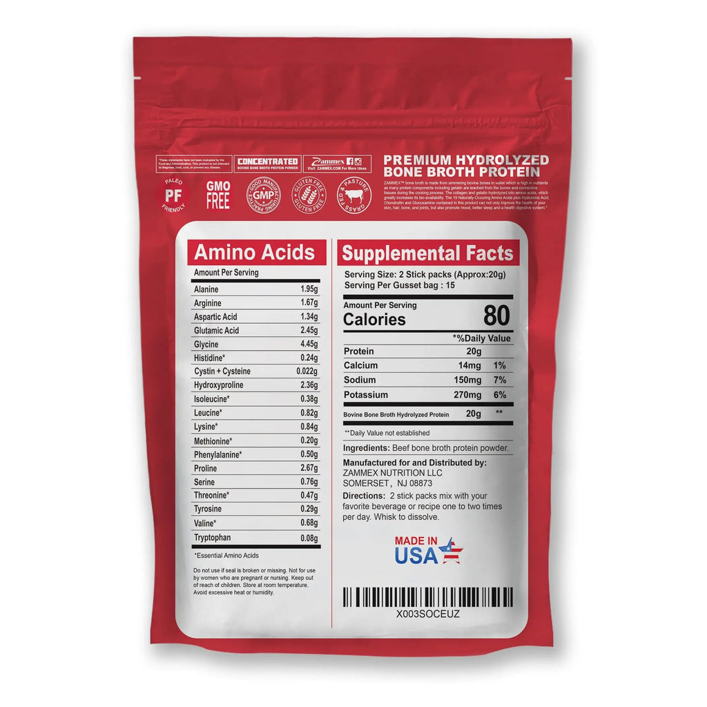 Zammex Bone Broth Packets-20g Collagen Protein-Beef Bone Broth Powder to Go-30 Travel Zammex Au supplements