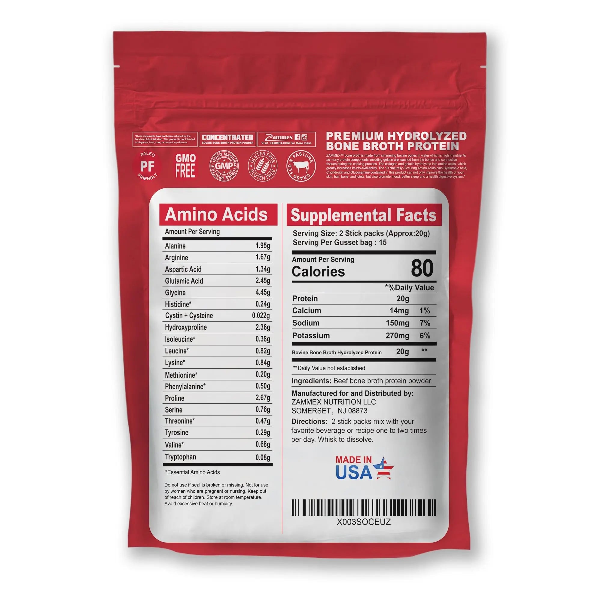 Zammex Bone Broth Packets-20g Collagen Protein-Beef Bone Broth Powder to Go-30 Travel Zammex Au supplements