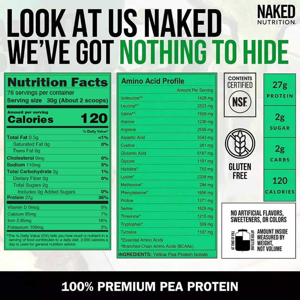 NAKED Pea - 5LB 100% Pea Protein Powder from North American Farms - Unflavored Vegan Pea Protein Isolate - NSF Certified, Plant Protein Powder, Easy to Digest - 76 Servings