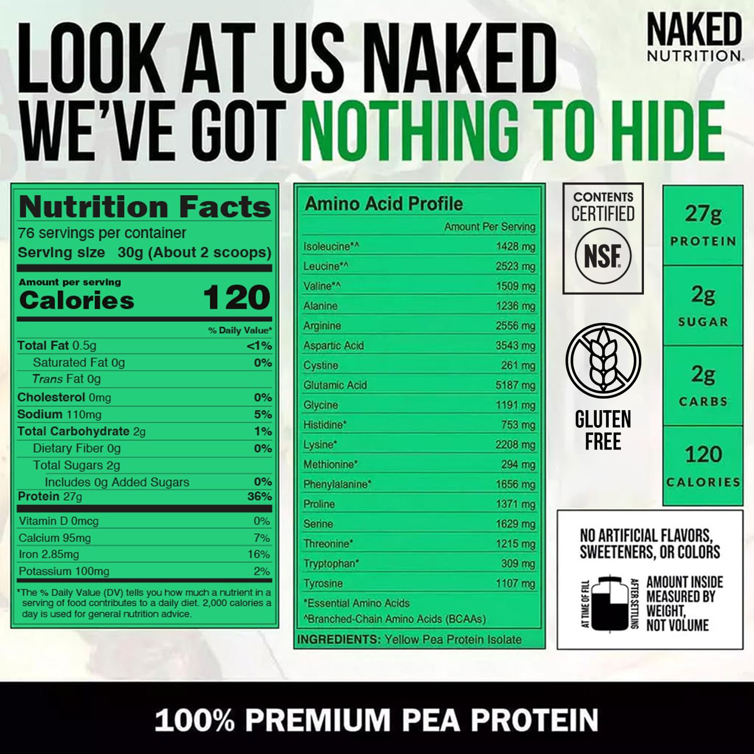 NAKED Pea - 5LB 100% Pea Protein Powder from North American Farms - Unflavored Vegan Pea Protein Isolate - NSF Certified, Plant Protein Powder, Easy to Digest - 76 Servings