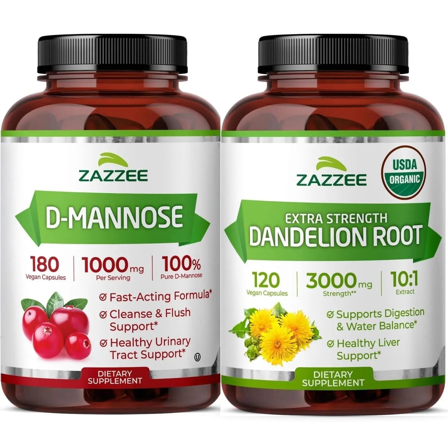 Zazzee Urinary Tract Cleanse & Detox Bundle | USDA Organic Dandelion Root Extract Capsules Plus D-Mannose 1000mg Capsules for UT & Bladder Cleansing Zazzee Au supplements
