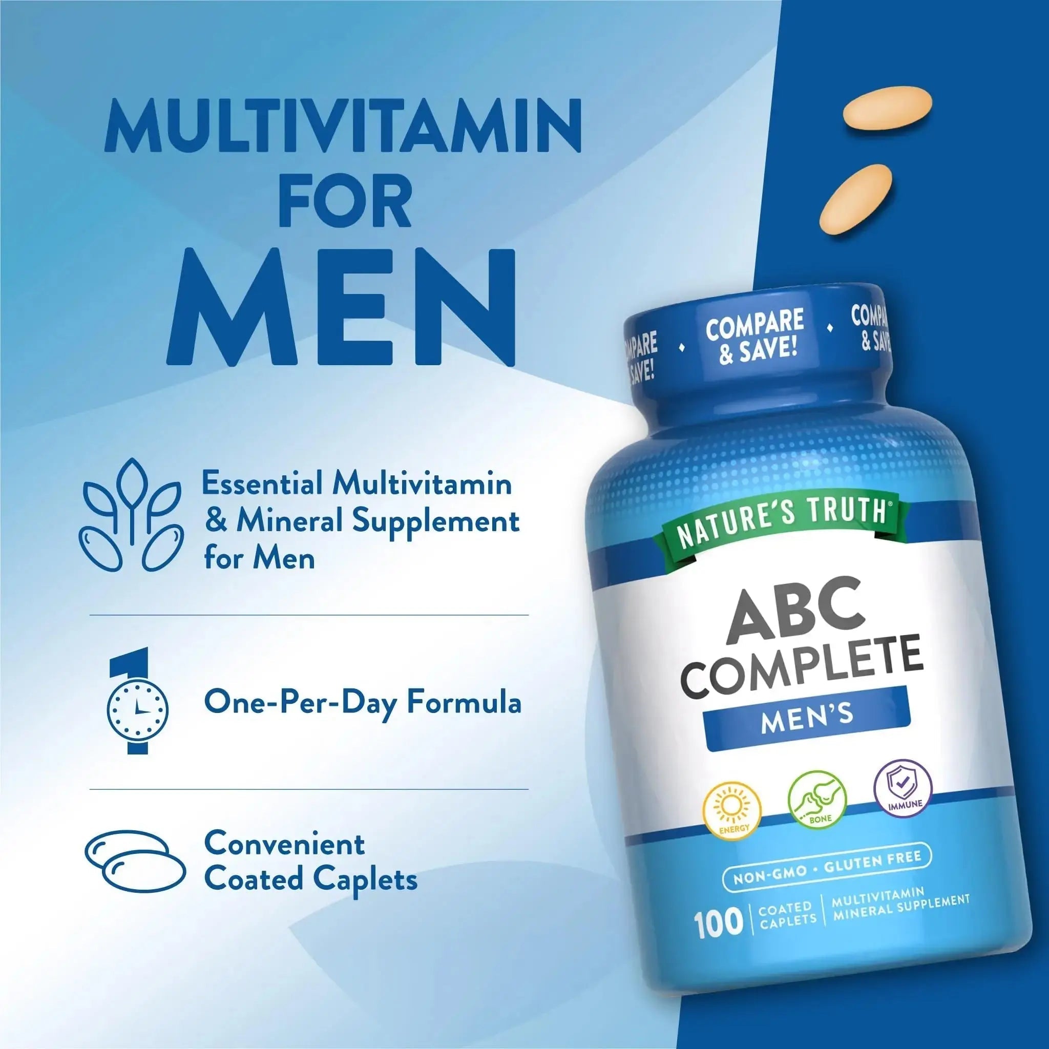 Nature's Truth Multivitamin for Men | with Iron, Vitamins A, C, D & E | 100 Caplets | Non-GMO & Gluten Free for Adults Nature's Truth Au supplements