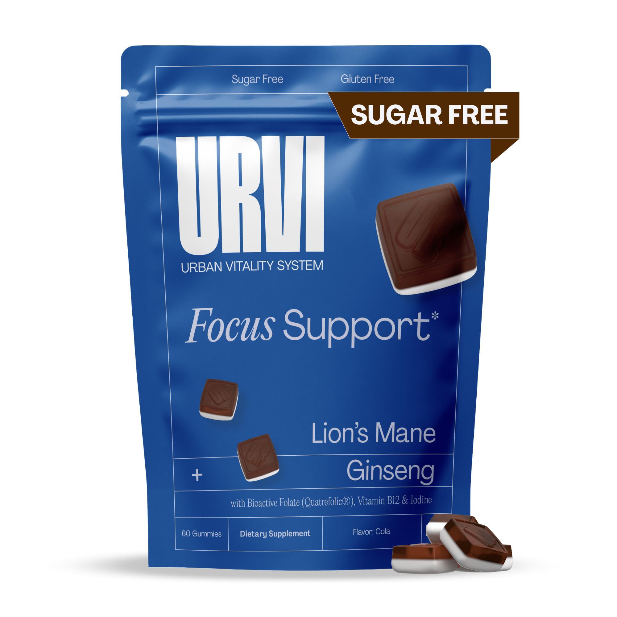 URVI 1500mg Lion's Mane Gummies with Ginseng, Folate 5-MTHF, B12 & Iodine – Focus Nootropic Brain Supplement Boosts Memory, Focus & Energy – Sugar-Free – Cola Flavor – 60 Count URVI Au supplements