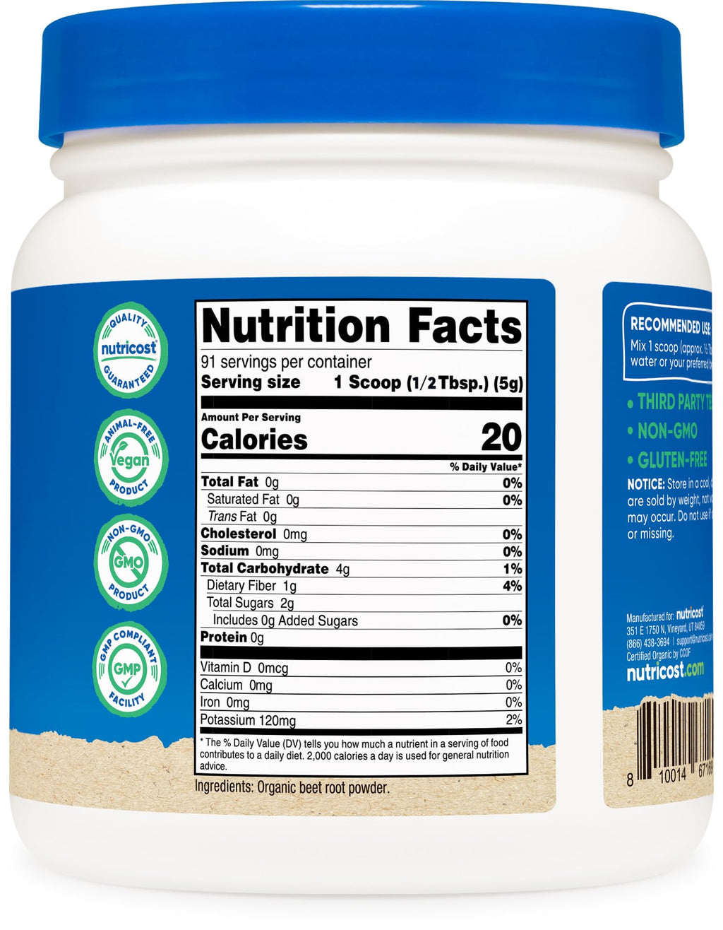 Nutricost Organic Beet Root Powder 1 LB - Vegan, Superfood, Certified USDA Organic