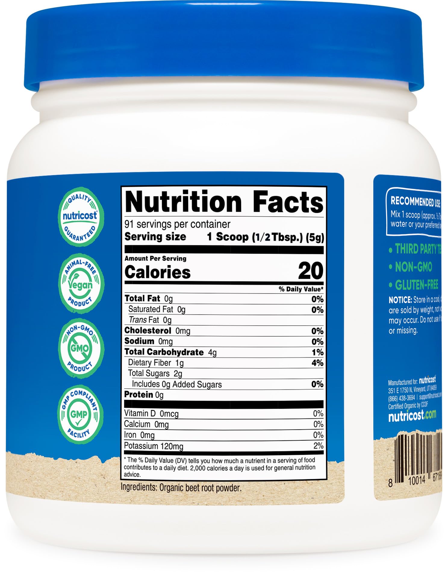 Nutricost Organic Beet Root Powder 1 LB - Vegan, Superfood, Certified USDA Organic